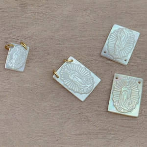 Natural white mother of pearl Our Lady of Guadalupe rectangular shell charms