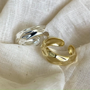 Minimalist S925 sterling silver foil texture open rings in gold and silver finish