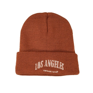 Bonnet classique en tricot marron avec broderie LOS ANGELES, bonnet d'hiver chaud côtelé