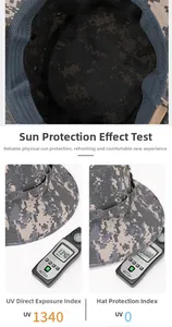 Detail of tactical camouflage sun hat with breathable black mesh lining and UV protection