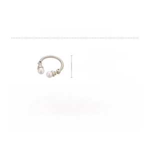 Detail view of pearl open ring dimensions and weight with copper and zircon material info