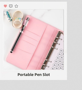 Internal view of pink A6 crocodile PU binder with card slots and cash budget envelopes