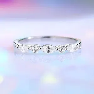 Close-up of S925 sterling silver ring with marquise and round cut cubic zirconia