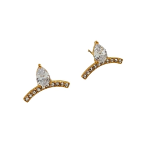 Elegant gold geometric earrings featuring water drop zircon and micro-pave crystals