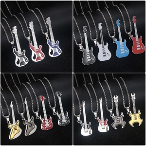 Colorful electric guitar pendant necklaces in various finishes for rock music fans