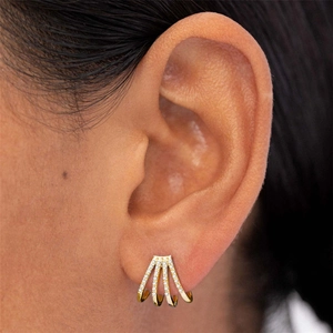 14k gold plated S925 sterling silver four-row claw earrings with micro-paved zircons