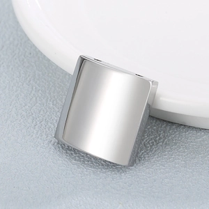 Polished silver stainless steel rectangular geometric slider bead with dual-hole design
