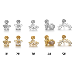 Surgical steel flat back earrings set with star, flower, and pear-shaped zircon studs