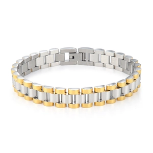 Women's two-tone silver and gold stainless steel watch band link bracelet