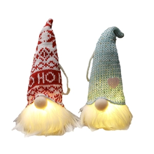 Glowing Christmas gnome plush ornaments with HO HO HO knitting and warm LED lights