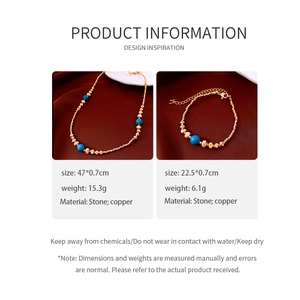 Détails de l'ensemble de bijoux collier et bracelet en pierres perlées plaqué or 18K