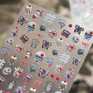 Retro Y2K dessert nail stickers with metallic silver finish and cartoon deer designs