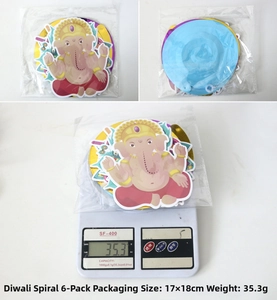 Diwali party hanging swirls featuring Ganesha cards, set of 6 in 17x18cm packaging