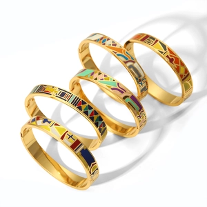 18k gold plated stainless steel bangles with colorful enamel geometric patterns