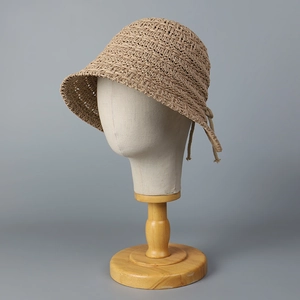 Sommerlicher Strick-Sonnenhut für Damen mit Schleife und atmungsaktivem Schlitz hinten