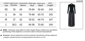 Size chart showing XS to L dimensions for square neck polka dot long sleeve maxi dress
