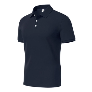Detailed macro view of the breathable honeycomb texture on navy blue polyester polo shirt
