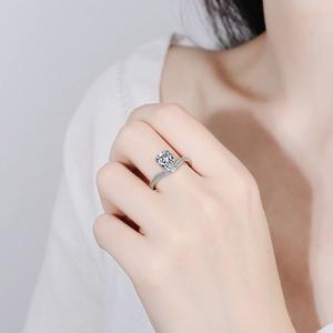 Sparkling zircon V-shaped ring with pear-cut center stone and pave accents for women