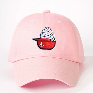 Pink cotton canvas baseball cap featuring a sweet ice cream embroidery and adjustable strap