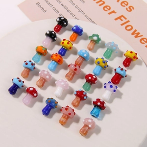 Handmade colorful glass mushroom beads with polka dots for DIY jewelry making and crafts