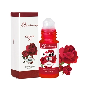 Detailed view of Rose Cuticle Oil 5ml roller bottle with its floral packaging box