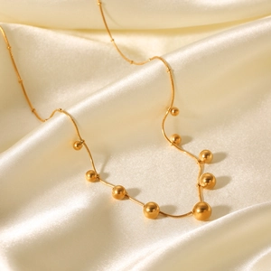 Stainless Steel Snake Chain Necklace For Women 18K Gold Plated Multiple Golden Beads Pendant Chic Minimalist Jewelry Gift