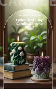 Detailed finished tulip flower candles made from silicone molds on vintage books