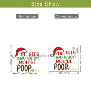 Size chart for Christmas toilet sticker showing dimensions 27x32cm with Santa hat motif