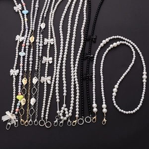 Crossbody Beaded Phone Lanyard Faux Artificial Pearl Bag Strap Chain With Alloy Clasp Bow Knot Decorative For Women Stylish
