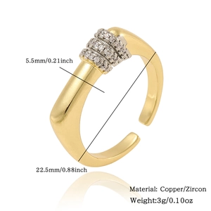 Detail showing copper zircon ring dimensions with 5.5mm width and 3g weight specifications