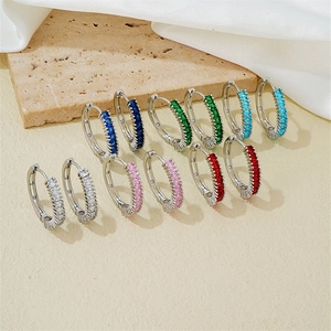 Shiny Copper Hoop Earrings With Colored Cubic Zirconia Simple Luxury Geometric Jewelry For Women Fashion Accessory