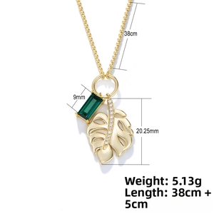 Detail view of 925 silver leaf pendant with emerald zircon and measurements