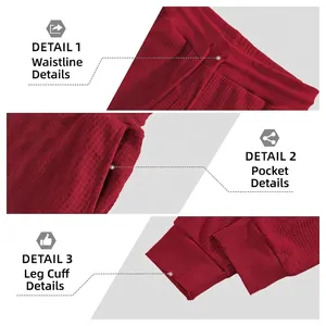 Men's crimson joggers with waffle texture, featuring drawstring waist and ribbed ankle cuffs