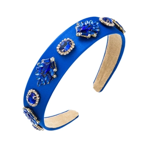 Royal blue baroque headband with deep blue gemstones and sparkling rhinestones
