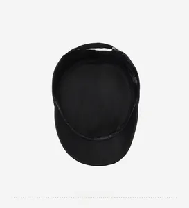 Detail of flat top cap featuring breathable mesh lining and adjustable strap