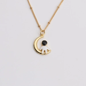 Astronaut Moon Pendant Necklace Copper Micro Pave Zircon Gold Plated Creative Space Jewelry For Women Girls