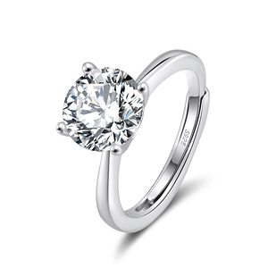 Classic silver S925 sterling silver ring with a sparkling round zircon stone in 4-prong setting