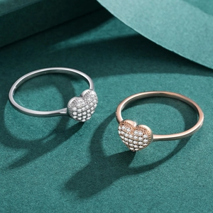 S925 Sterlingsilber Herzringe mit Pavé-Diamanten in Silber und Roségold-Finish