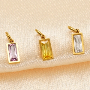 18K gold plated stainless steel rectangle birthstone pendants with zircon stones