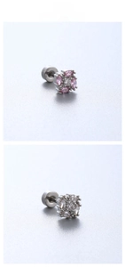 Détails des boucles d'oreilles fleurs en zircon avec fermoir à vis en acier titane