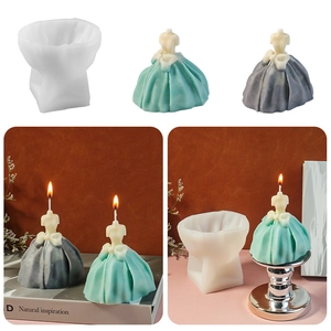 Wedding dress shaped silicone mold for DIY candles with elegant pleated skirt details