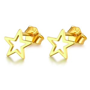 Minimalist S925 sterling silver hollow star stud earrings with polished gold finish