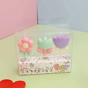 Kreatives Blumenförmiges Geburtstagskerzen-Set Bunte Tulpen Gänseblümchen Kuchendekoration Cartoon Partyzubehör Rauchfreie Paraffinwachskerzen