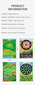 Especificaciones detalladas y dimensiones de 178x120cm del set de alfombra de golf infantil
