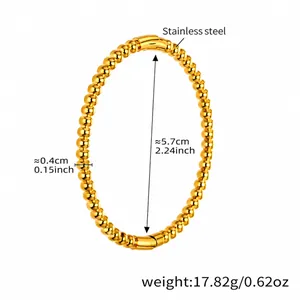 Detailed technical view of 18k gold plated stainless steel bead bracelet with measurements
