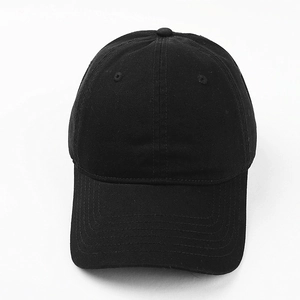 Classic black cotton baseball cap with a six-panel structured design on white background