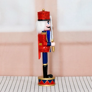 Traditional 36cm sequined nutcracker soldier wooden ornament with sword for Christmas decor