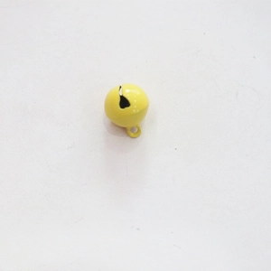 Detailed close-up of a 14mm yellow candy-colored metal bell with a top hanging loop