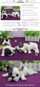 Detailansicht der französischen Bulldoggenfiguren aus Harz in liegender Pose für Deko