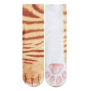 Unisex 3D printed orange tiger animal paw socks with realistic fur texture and claw pads